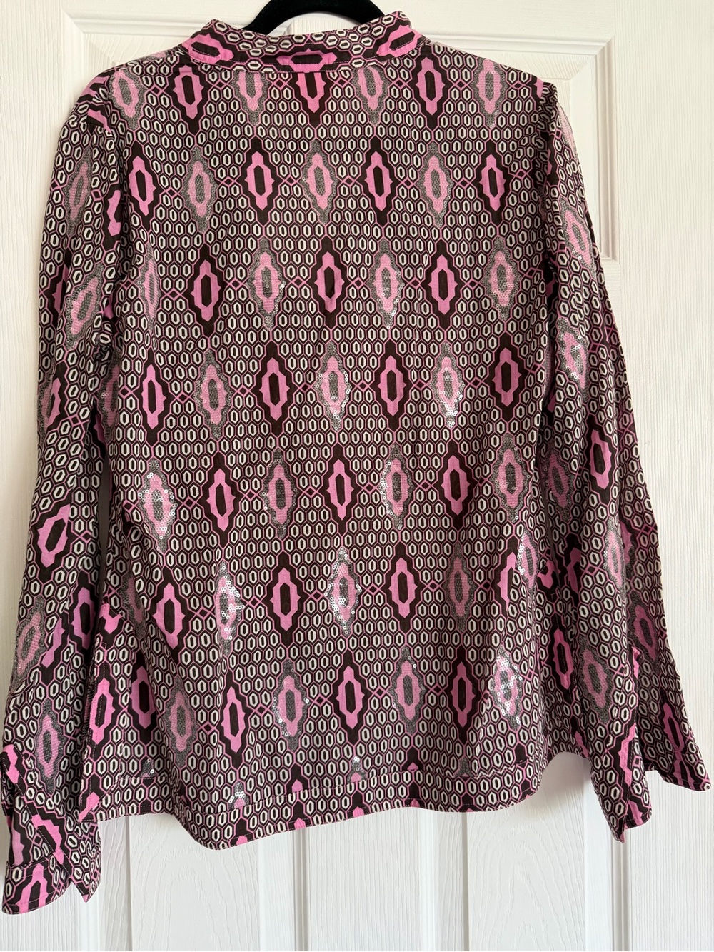 Tory Burch Pink and Brown Geometric Cowl-Neck Blouse - Picture 4 of 4